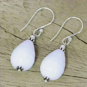 925 Sterling Silver and White Agate Dangle Earrings - “Pure Wonder” New in Pouch